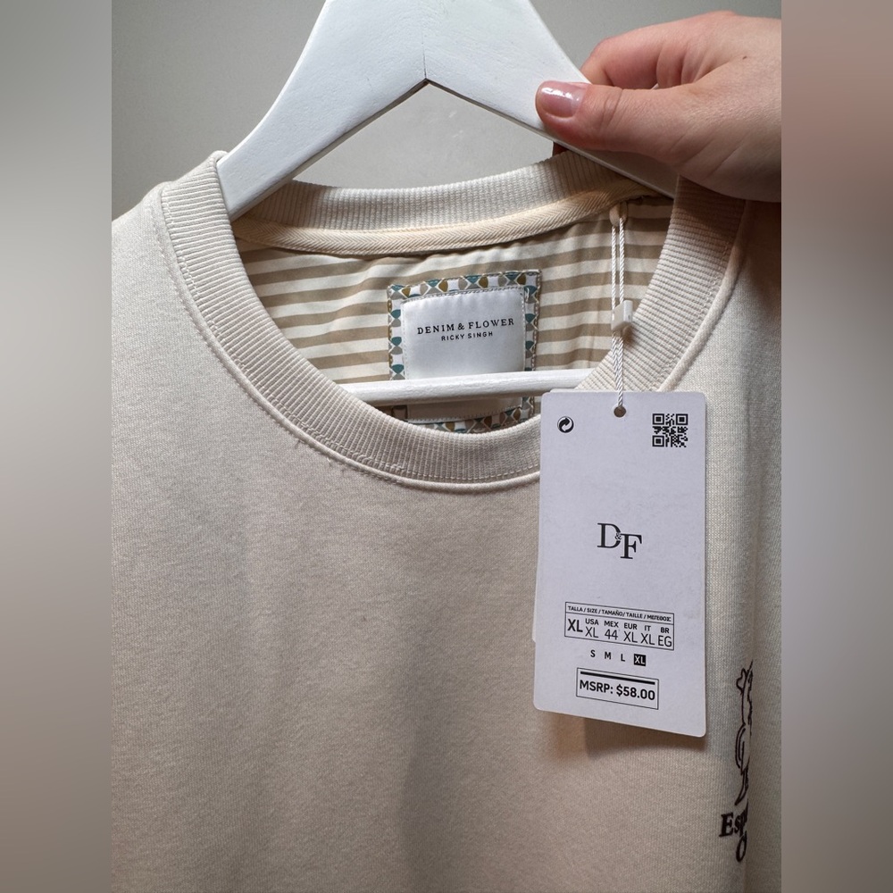 DF Espresso Club Crewneck Sweatshirt XL Cream Minimalist Graphic Coffee - Picture 4 of 4